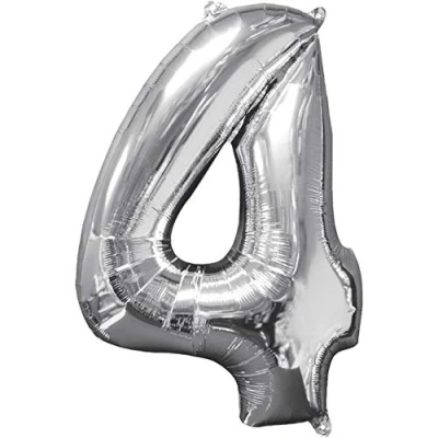 Image of Amscan 3195801 Mid Size Number 4 Silver