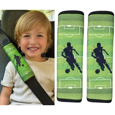 Image of HECKBO 2X Kids Car Seat Belt Pads Protectors Football for and Babies Ideal Any Booster Bicycle