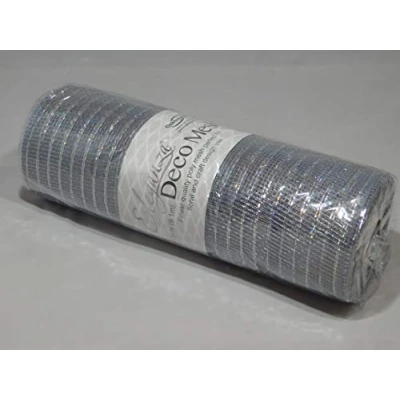 Image of 1 roll 25cm x 9.1 metres Metallic Silver Deco Mesh Waterproof Netting Decomesh Ruffle Wreaths ELEGANZA