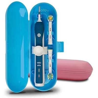 Image of meilinkeji Plastic Electric Toothbrush Travel Case for Oral B Pro Series, 2 Packs (Blue&amp;Pink)