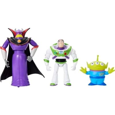 Image of Mattel Disney Pixar Storytellers Story Intergalactic 3 Pack of Action Figures, 4 Inch Scale Buzz Lightyear, Zurg &amp; Alien Posable Toys