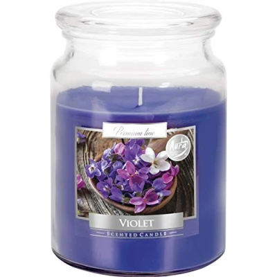 Image of Large Purple Flower Candle with Lid Jar Intense Colour and Fragrance That Burns 100 Hours