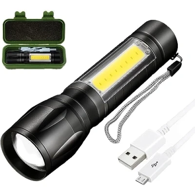 Image of LED Torch Rechargeable, Super Bright Adjustable Focus Flashlight, 3 Lighting Modes, Long Battery Life, Waterproof Pocket Size for Power Cuts, Emergency, Camping, Hiking, Outdoor (Single Torc