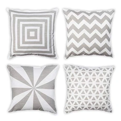Image of Penguin Home Set of 4 100% Slub Cotton Fabric Cushion Covers 45cm x Double Sided Square Pillow with Invisible Zipper Cases for Living Room, Bedroom, Sofa (White/Grey Mix)