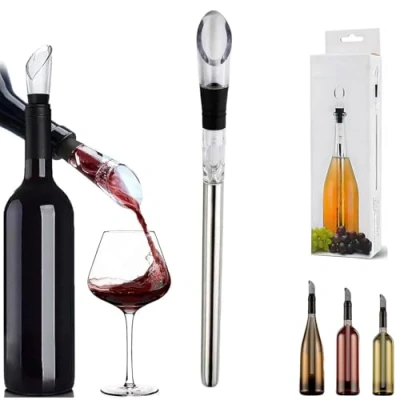 Image of Qosigote Vino Amigo Wine Cooling Stick, Chiller Vinoamigo 3 in 1 Stainless Steel Cooler and Pourer, Chills 15 Minutes for All Bottles (A)