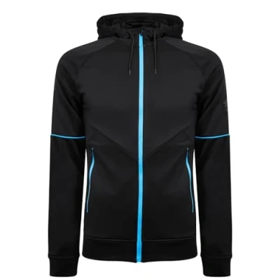 Image of Umbro Mens Pro Training Full Zip Hoodie Black/Malibu Blue M