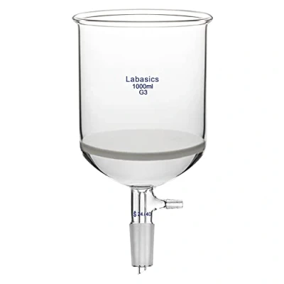 Image of Labasics Borosilicate Glass Buchner Filtering Funnel with Coarse Frit (G1), 114mm Inner Diameter, 120mm Depth, 24/40 Standard Taper Joint and Vacuum Serrated Tubulation (1L)