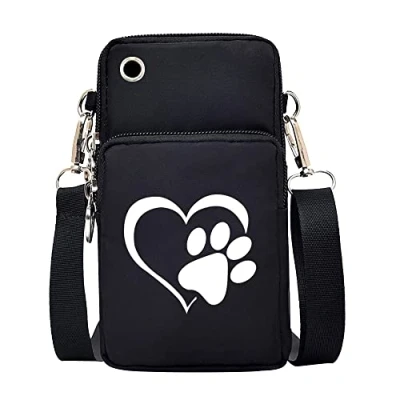 Image of FINDING CASE Love Women Girls men Zipper Waterproof Nylon 3 Layers Crossbody Bags Wallet Cellphone Purse Shoulder Bag Wristlet Handbags Adjustable Strap (Heart Paw)
