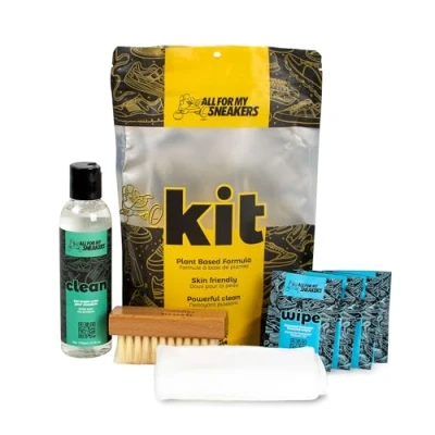 Image of ALL FOR MY SNEAKERS All4MySneakers Premium Sneaker Cleaning Kit with Brush, Bottle (170ml), Microfibre Cloth and 4 Bonus Wipes (Wipes), Black, One Size