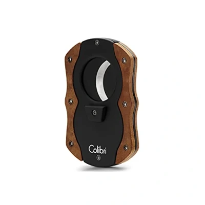 Image of Colibri Cut Double Guillotine Cigar Cutter Black with Dark Wood Accents Spring Loaded ReleaseUp to 62 Ring Gauge Cigars Ergonomic Design Includes Gift Box