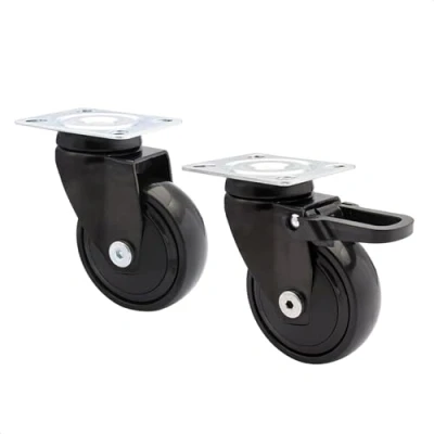 Image of WAGNER design 3C swivel castors/furniture castors 2pcs. set black, soft tread, diameter Ø 75 mm, ball bearing, 1 castor without with brakes, load capacity kg/castor 02227702