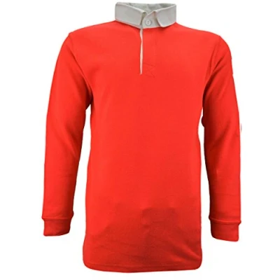 Image of Rugby Shirts for Men Long Sleeve Polo Classic Shirt/Top 220GSM 100% Cotton (X Large, Red)