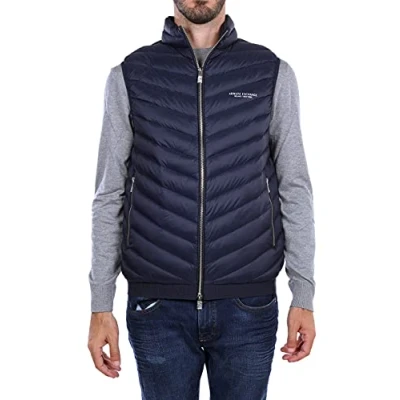 Image of Armani Exchange Waistcoat Waistcoat, Men&#039;s, Size: Small, Navy/melange grey