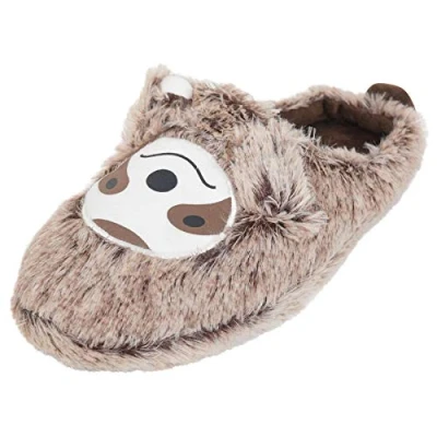 Image of Keanu Girls Faux Fur Brown Sloth Mule Slipper Fleece Lined Cushioned Insole Size 11 12