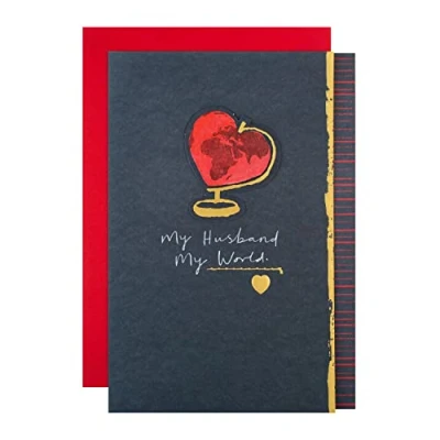 Image of Hallmark Valentine&#039;s Day Card for Husband Classic Heart Globe Design