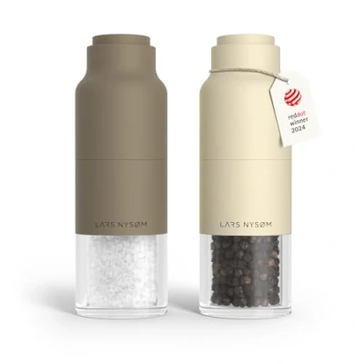 Image of LARS NYSØM Salt and Pepper Grinder Set Stainless Steel with Adjustable I Bottle Design Spice Mills Manual (Brown/Beige)