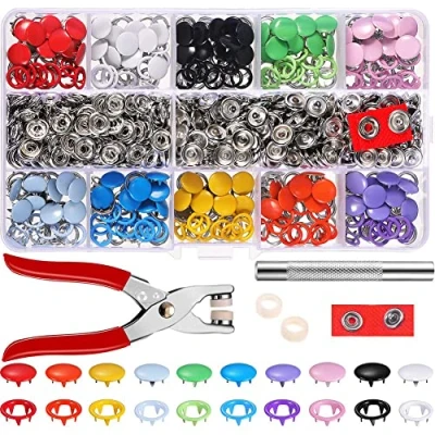 Image of Set of 200 Hollow Fixed Snap Fasteners Metal Ring Button Poppers for Baby Children&#039;s Clothing Sewing Craft 9.5 mm 10 Colours