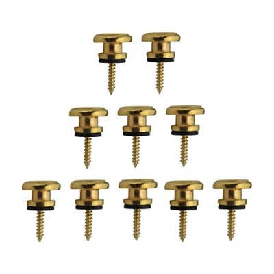 Image of FLEOR 10pcs Metal Guitar Strap Mushrooms Head Button Locks End Pins with Mounting Screws for Acoustic Electric Bass Parts, Golden