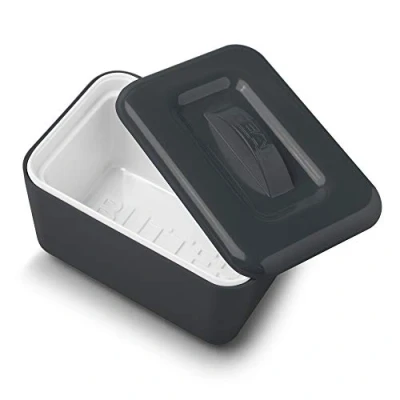 Image of Zeal Insulated Butter Dish, Large 500 grams Capacity Double Walled Tub/Container with Lid, Melamine Dark Grey