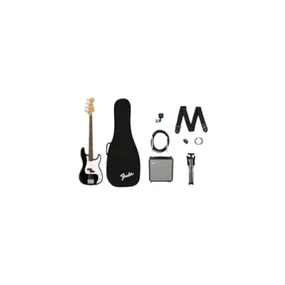 Image of Squier by Fender Debut Collection Precision Bass Electric Guitar Pack. Includes Rumble 15 Amp, Gig Bag, Strap, Cable, Picks, Tuner, Stand, Extra Strings + 3 month Subscription to Play