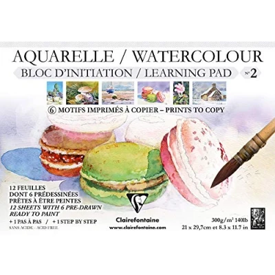 Image of Clairefontaine Ref 96099C Initiation No2 Watercolour Glued Pad (12 Sheets) A4 (210 x 297mm) in Size, 300gsm Etival Paper Suitabler for Learners