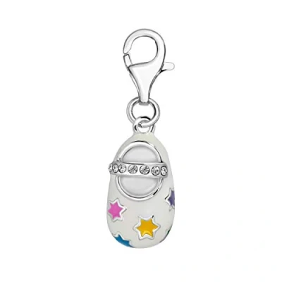 Image of Quiges 925 Sterling Silver White Cubic Zirconia and Enamel Stars 3D Baby Shoe Lobster Clasp Charm Clip on Pendant