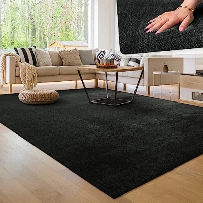 Image of Paco Home Living Room Rug Fluffy Washable in Short Pile Soft, Size:160x220 cm, Colour:Black