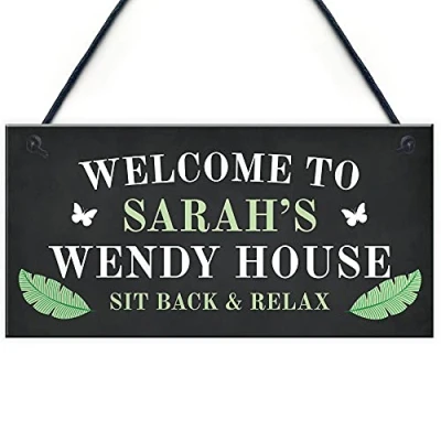 Image of RED OCEAN Personalised Wendy House Welcome Sign Summer Garden Shed Hanging Home Signs