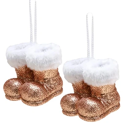 Image of Christmas Concepts® Pack of 210cm Glitter Hanging Santa Boots With White Fur Trim Tree Trims/Baubles (Rose Gold)