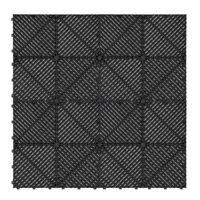 Image of Vented Modular Interlocking Flooring Tiles &amp; Edges 225 x Black Double Garage Heavy Duty Floor Mat Showroom Workshop Outdoor Polypropylene Anti Slip Weather Resistant Drainage Channels 6m 36m2