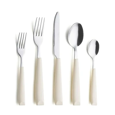 Image of ANNOVA 20PCS Flatware Set Stainless Steel Silverware/Cutlery with Colored Handles (Cream, 20 Pieces)