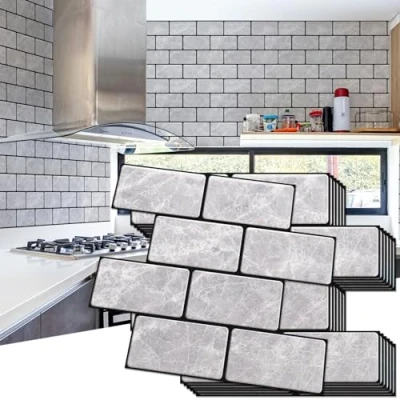 Image of Art3d Peel and Stick Backsplash, 10 Pack Thickened on Subway Tiles, Faux Ceramic Tiles for Kitchen, Bathroom, Jade Marble