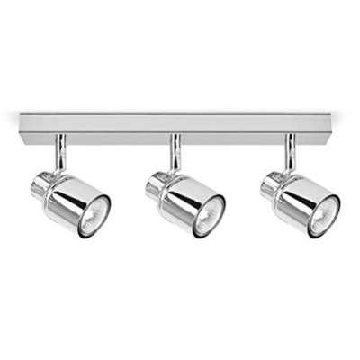 Image of MiniSun Modern 3 Way Polished Chrome IP44 Rated Adjustable Straight Bar Bathroom Ceiling Spotlight Complete with x 5W Cool White GU10 LED Bulbs