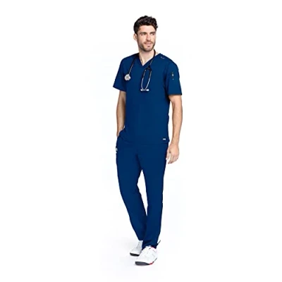 Image of BARCO Grey&#039;s Anatomy Men&#039;s GRT091 Evan Top 2 Pocket V Neck Scrub Indigo Medium, (Navy), Medium