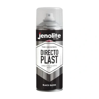Image of JENOLITE Directoplast Gloss Spray Paint BLACK 400ml for Plastic Surfaces All Types Of No Primer Required Multi Surface RAL 9005