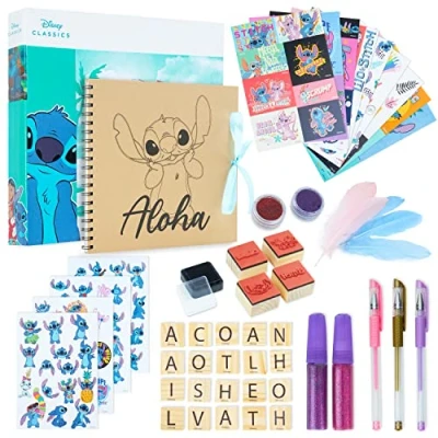 Image of Disney Stitch Scrapbook Kit for Kids Craft Set with Wito Book Scrapbooking Accessories Stickers Stamps Gel Pens Glitter Girls Art Gifts Purple