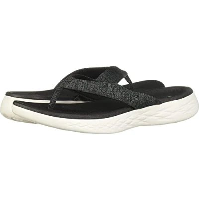 Image of Skechers on The Go 600 Preferred Womens Flip Flop Thong Sandals Black/White 11