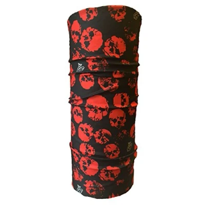Image of Multifunction Neckwarmer, Snood, Hat, Scarf and Hood with Red on black skull print by Monogram