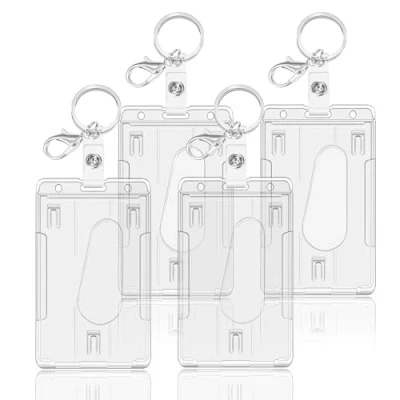 Image of Hard Clear Badge Holder, ID Card Holders, Holder for Office,School, Credit Cards,ID Clip (Vertical 4 Pcs)