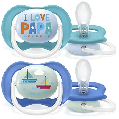 Image of Ultra Air Philips Avent 6 Months Orthodontic and BPA Free Pack of 2 Includes Steriliser/Carry Bag SCF080/03, Quiet Shade Clematis Blue