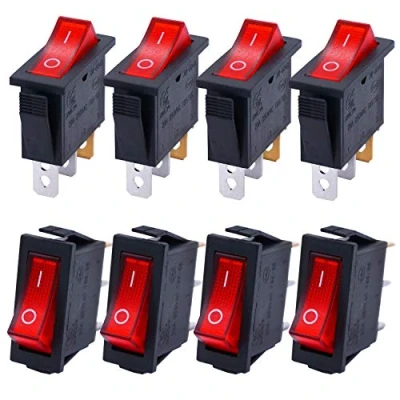 Image of Taiss/8Pcs Rocker Toggle Switch Red Light Illuminated On/Off SPST 3 Pin 2 Position KCD3 Snap AC 250V 125V/20A 101N R