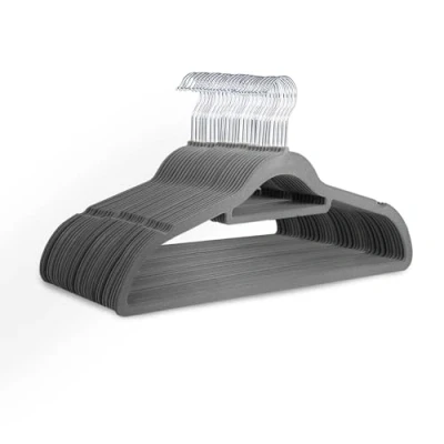 Image of KEPLIN Velvet Hangers 30 Pack Non Slip Clothes with Tie Bar &amp; 360 Hook Durable Sturdy, Space Saving Wardrobe Organisers for Suits, Jackets Home Storage Solution (Grey)