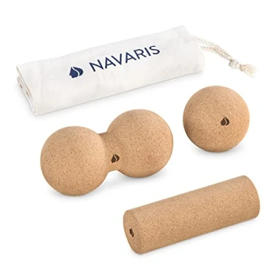 Image of Navaris Cork Massage Set Rollers for Back and Muscles Different Sets Available with Choice of Shapes Like Peanut Roller, Ball, Mini Roller