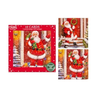 Image of RSW Pack of 10 Assorted Christmas Cards 2 Traditional Santa Designs Stylish Eco Friendly Packaging 100% Recyclable Xmas Seasonal
