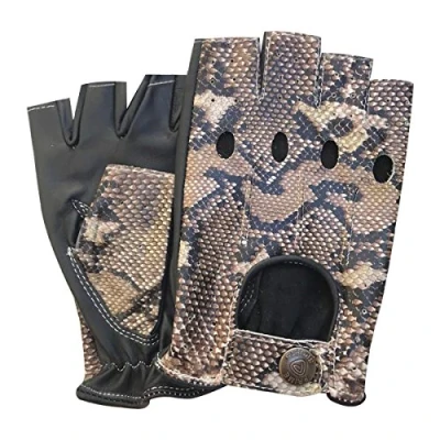 Image of Fingerless Half Finger Premium Driving/Cycling/Motorcycle Gloves in Real Leather 309, snake black white