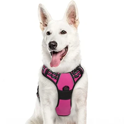 Image of Eagloo Dog Harness Large Dog, No Pull with Front Back Clips, Adjustable Pet Walking Vest, Soft Padded Reflective Choke Breathable Easy Control Handle, Rose Red, XL