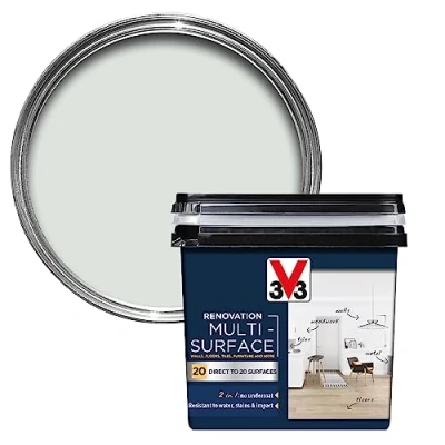 Image of V33 Renovation Multi Surface Paint Porcelain Grey 750ml Direct to 20 Surfaces Including Wood, Tiles &amp; Metal Resistance Water, Stains Impact High Coverage Washable Easy Maintenance