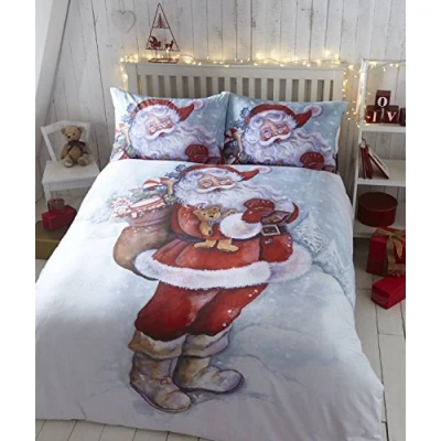 Image of Father Christmas Xmas Quilt Duvet Cover Bedding Bed Set Santa Claus, Double