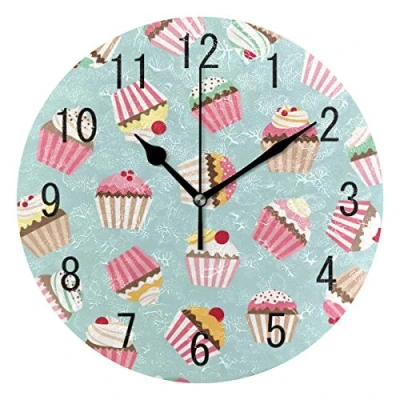 Image of Use7 Home Decor Retro Cupcake Cherry Round Acrylic Wall Clock Non Ticking Silent Art for Living Room Kitchen Bedroom