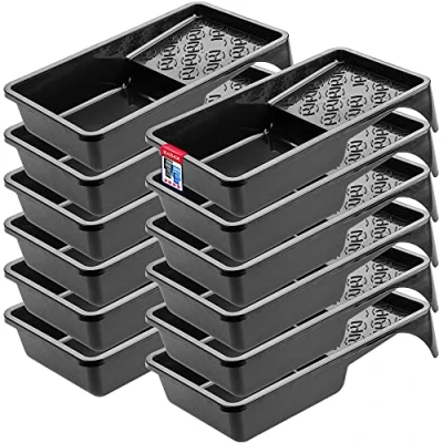 Image of KADAX Paint Tray 29.5 x 15.5 cm, Plastic Painting Tray, Durable Roller for Renovation and Construction Work, Accessory (Black, Set of 12)